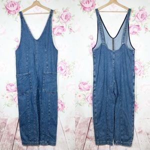 Free People We The Free High Roller Sapphire Blue Denim Jumpsuit L